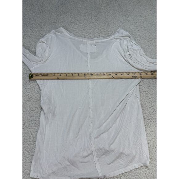 We the Free People Size M White V-Neck Long Sleeve Shirt Top Basic Casual Tee - Picture 7 of 8